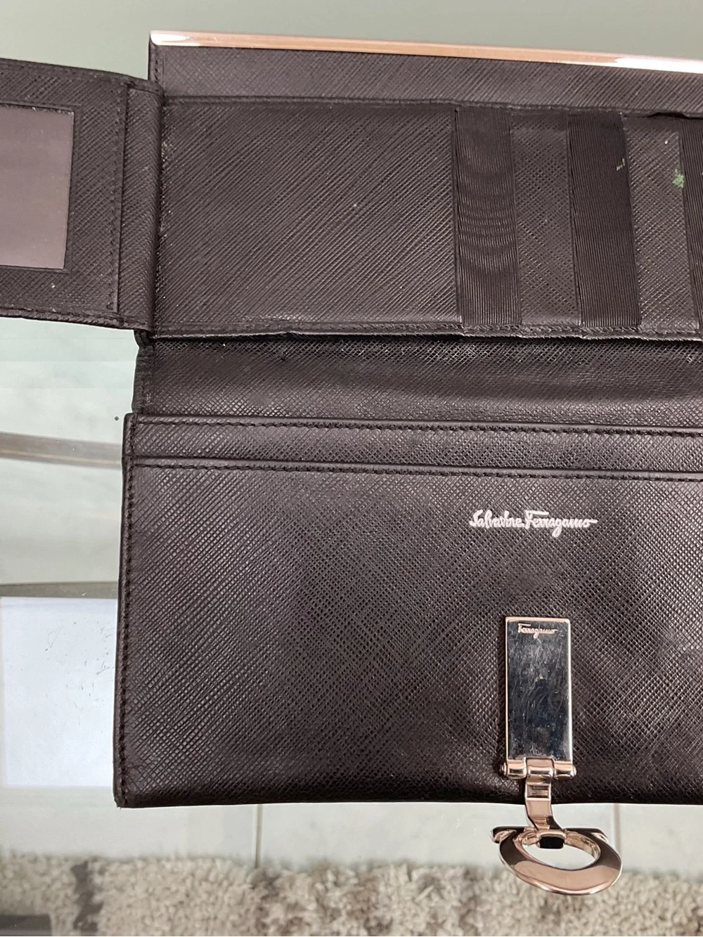 Salvatore Ferragamo Black Leather Wallet with Silver Hardware